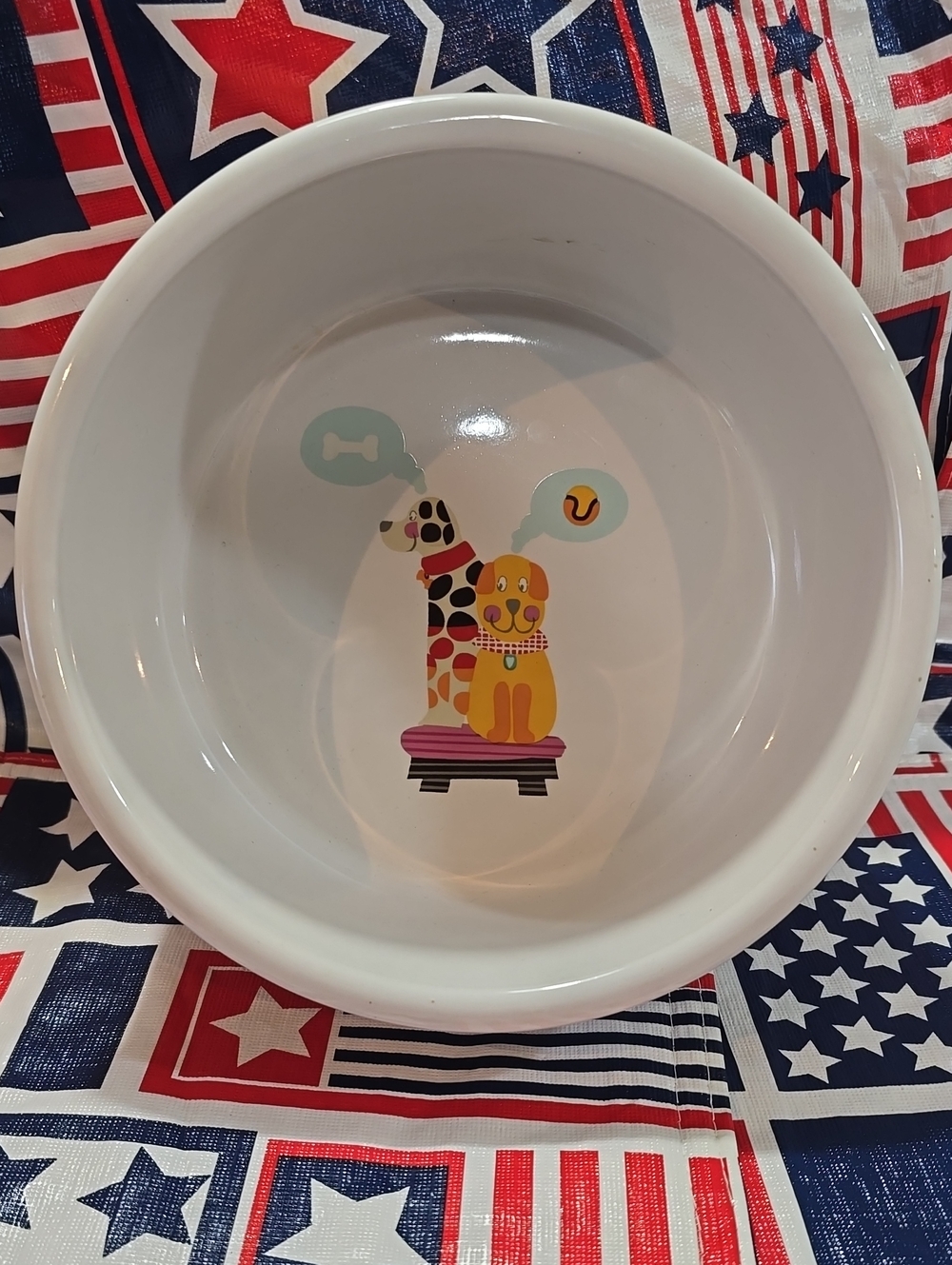 White Ceramic Dog Bowl with Colorful Dog Illustration
